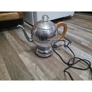 Vintage Art Deco Manning Bowman Chrome Coffee Percolator Wood Handle  4383